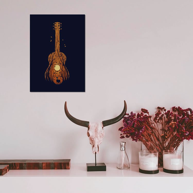 Guitar, Music and Nature Inspired Displate: Collectible, Handcrafted, Magnet Mounted, Metal Poster