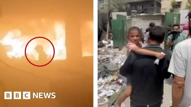 Young girl escapes burning Gaza school after Israeli attack