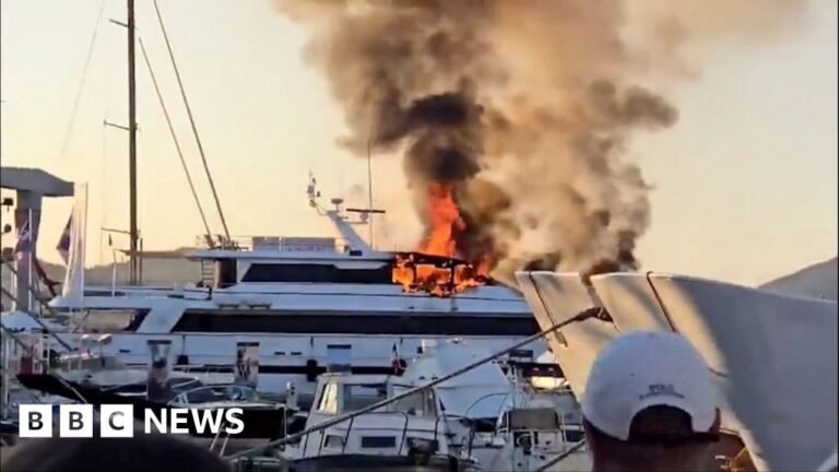 Smoke billows from luxury yacht fire in St Tropez