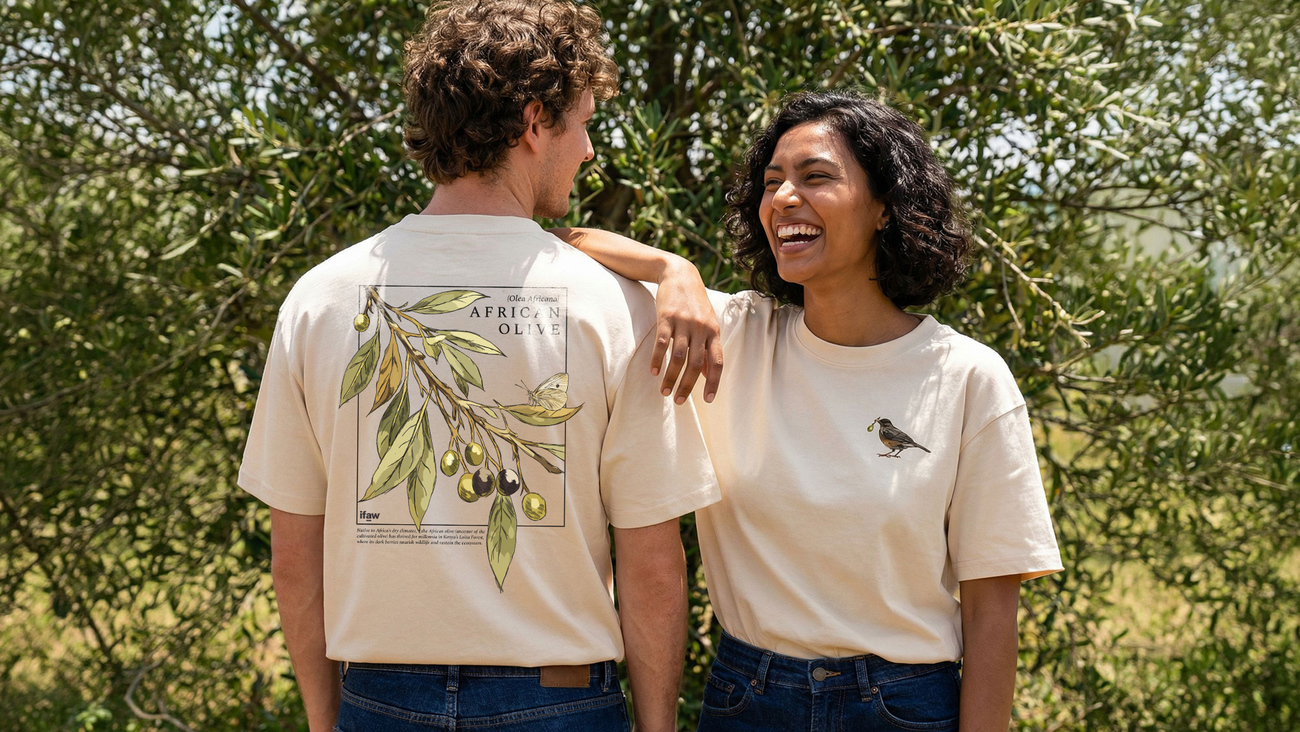 Inspired by one of the Loita Forest's iconic tree species, the African Olive T-shirt celebrates the rich biodiversity of the ecosystem.
