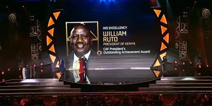 CAF Awards in Rabat, Morocco, on November 19, 2025, where President William Ruto was presented with the CAF President's Outstanding Achievement Award 2025 in absentia.