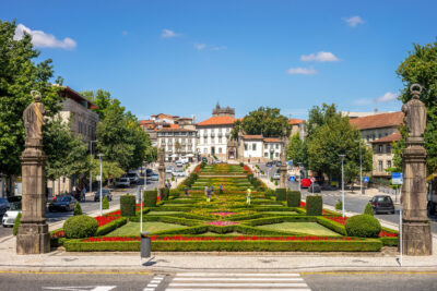 Garden on the way to Nossa Senhora da Consolação church in Guimaraes Portugal